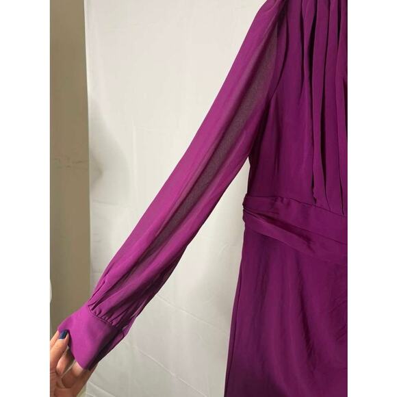 Faeriesty Surplice Neck Lantern Sleeve Chiffon Mermaid Dress in Purple sz Medium - Picture 7 of 10